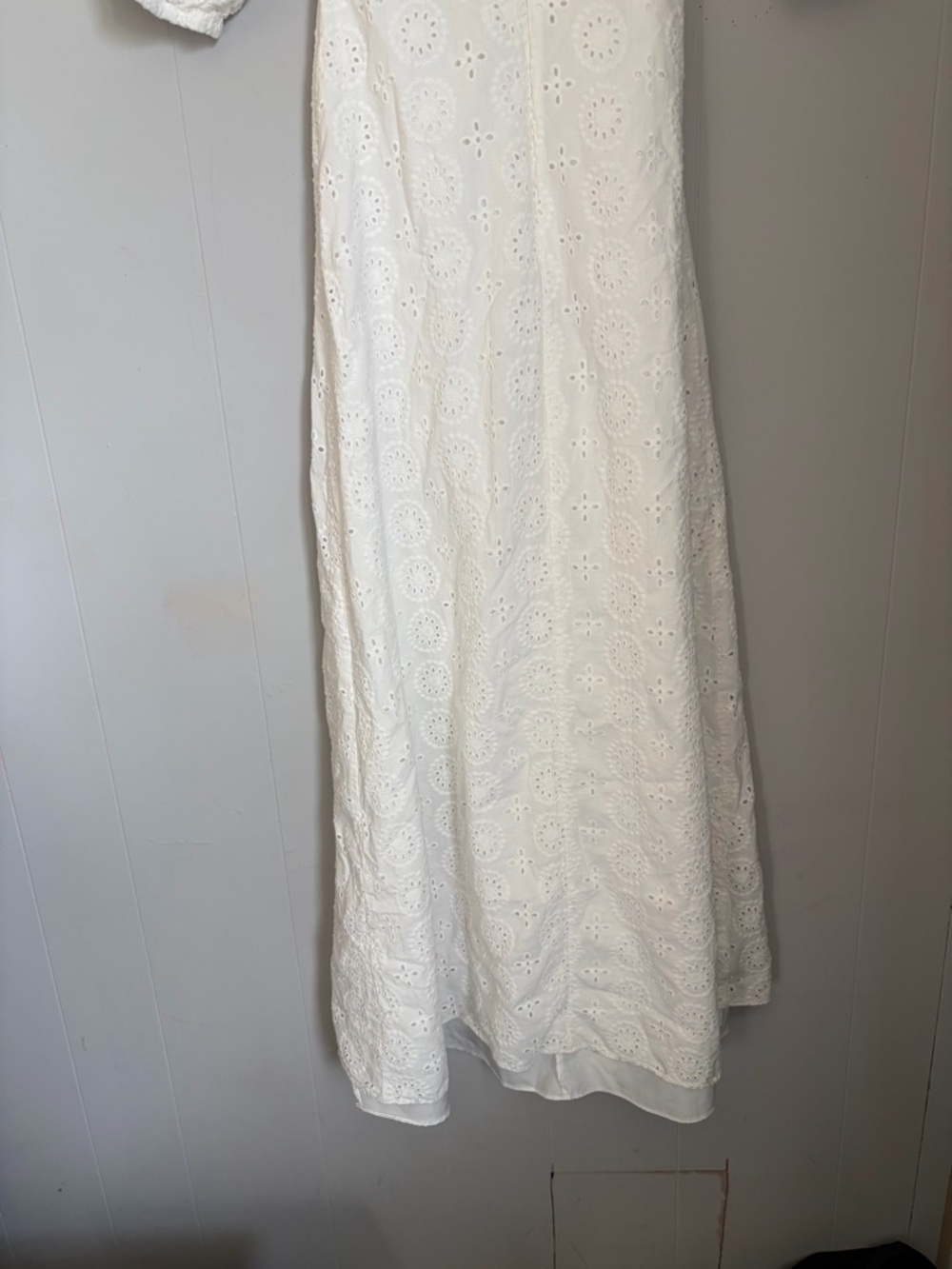 White Eyelet Maxi Dress with Front Knot and Puff Sleeves - Picture 6 of 7
